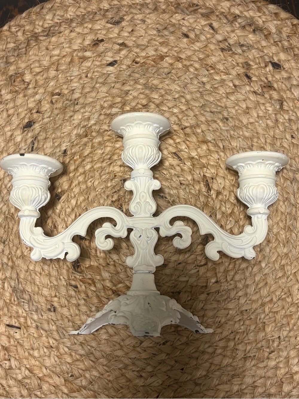 Shabby Chic Ornate Triple Arm Candle Holder - Cream
